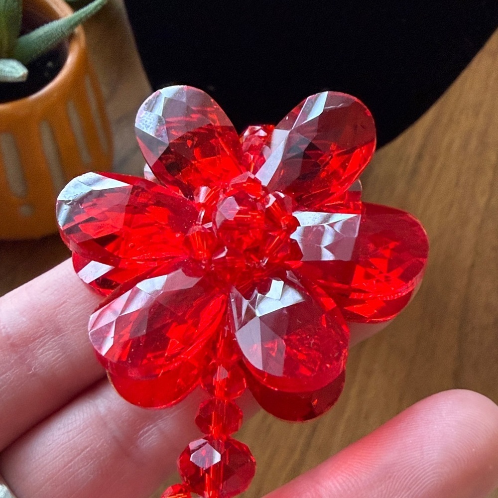 Red Crystal Flower Bag Charm - Picture 2 of 4
